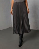 Charcoal % Vionette Pleated Midi Skirt-2