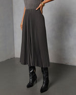 Charcoal % Vionette Pleated Midi Skirt-3