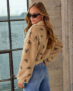 Agyness Cropped Bow Print Sherpa Jacket