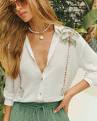 Palm Ritual Embroidered Linen Button Down Top