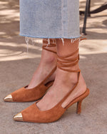 Louder Suede Metal Toe Lace Up Heels