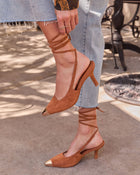 Louder Suede Metal Toe Lace Up Heels