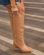 Beige % Celine Knee High Leather Boots-1
