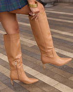 Beige % Celine Knee High Leather Boots-4