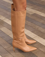 Beige % Celine Knee High Leather Boots-6