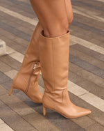 Beige % Celine Knee High Leather Boots-5