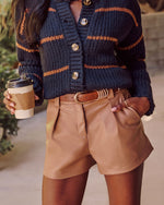 Camel % Flip The Switch Pocketed Faux Leather Shorts-1