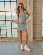 Jade Green Stripe % Nyomi Waist Belt Mini Skort-2