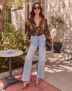 Olive Multi % Fallowed Field Print Button Up Top-2