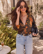 Olive Multi % Fallowed Field Print Button Up Top-3