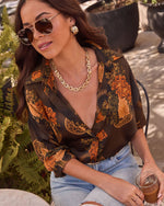 Olive Multi % Fallowed Field Print Button Up Top-6