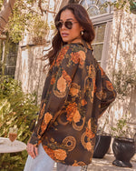 Olive Multi % Fallowed Field Print Button Up Top-4