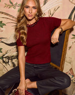 Red % Lylah Sequin Neckline Short Sleeve Sweater-6