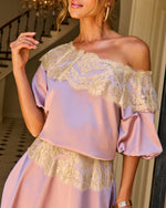 Golden Nights Satin Lace Trim Top