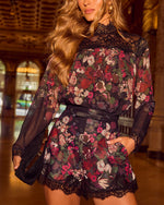 Pippah Floral Lace Trim Mock Neck Blouse