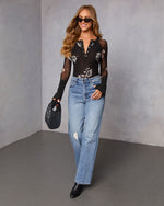 Ash Petals Mesh Partial Button Top