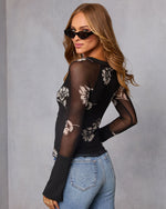 Ash Petals Mesh Partial Button Top