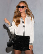 Midge Contrast Trim Button Up Top