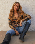 Gold % Annabelle Satin Paisley Button Down Top-1