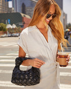 Black % Ana Faux Leather Woven Knotted Top Handle Bag-1