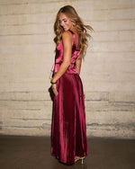 Clemara Pleated Satin Maxi Dress