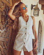 Off White % Maura Denim Vested Romper-6