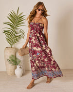 Brown Floral % Sunset Tropics Zigzag Print Empire Maxi Dress-3