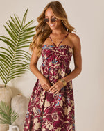 Brown Floral % Sunset Tropics Zigzag Print Empire Maxi Dress-2