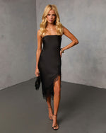 Meester Strapless Lace Satin Midi Dress