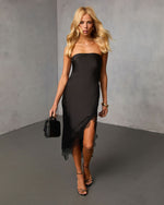 Meester Strapless Lace Satin Midi Dress