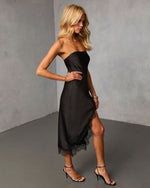 Meester Strapless Lace Satin Midi Dress