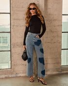 Just Lovers Heart Print Rigid Straight Leg Jeans