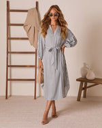 Midsummers Day Waist Tie Midi Shirt Dress