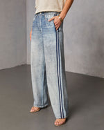Blue % Presilla Contrast Stripe Denim Combo Sweatpants-3