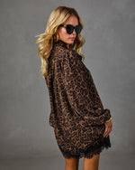 Marie Leopard Print Lace Trim Neck Tie Mini Dress