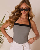 Black Stripe % Jaxie Striped Halter Neck Tank-1