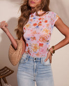 Sunlit Days Mesh Floral Print Mock Neck Top