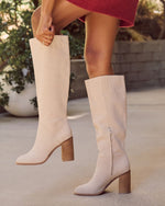 Light Grey % Always Here Block Heel Knee High Boots-1