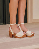Freyia Wood Platform Studded Trim Heeled Sandals