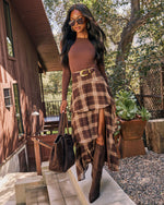 Cider Tale Tiered Plaid Maxi Skirt