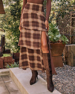 Cider Tale Tiered Plaid Maxi Skirt