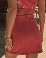 Rodeo Riviera Faux Suede Embroidered Paisley Mini Skirt
