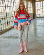 Freyie Abstract Mock Neck Chunky Knit Sweater