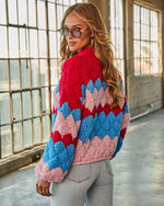 Freyie Abstract Mock Neck Chunky Knit Sweater