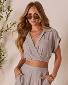 Thea Striped Short Sleeve Wrap Crop Top