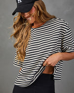 Side Note Cotton Striped Short Sleeve Top