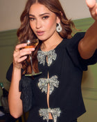 Merry Hour Embellished Bow Top