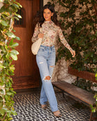 Cream % Nasha Floral Mesh Mock Neck Top-1