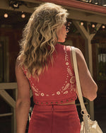 Rodeo Riviera Faux Suede Embroidered Paisley Vest Top