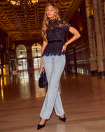 Postmarked Romance Lace Mock Neck Blouse
